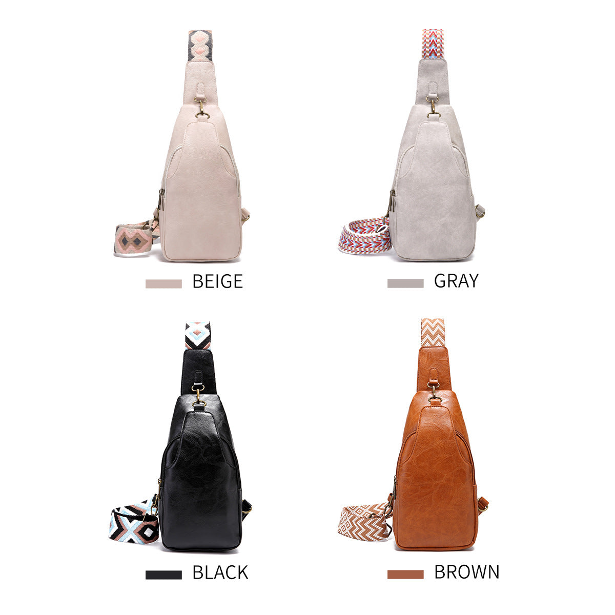 Wholesale Casual Chest Bag PU Solid Color Crossbody Bag Retro Bohemian Style Waist Bag