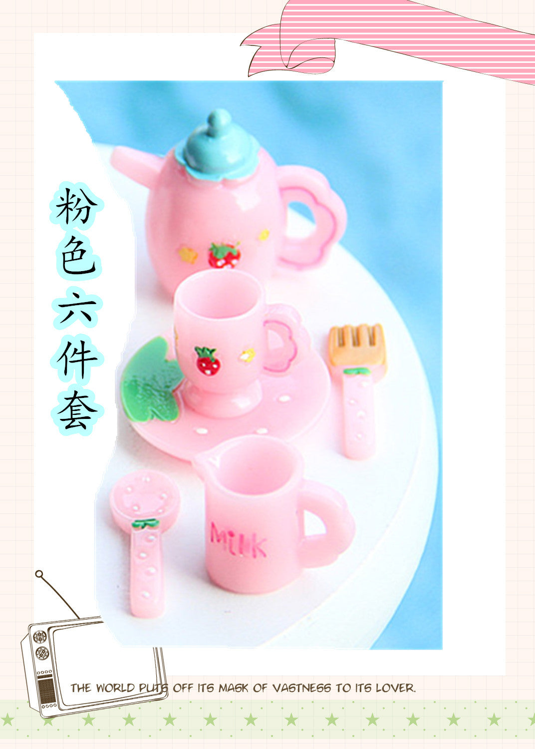 Wholesale Resin Food Play Mini Tea Set Plate Knife and Fork Doll Accessories