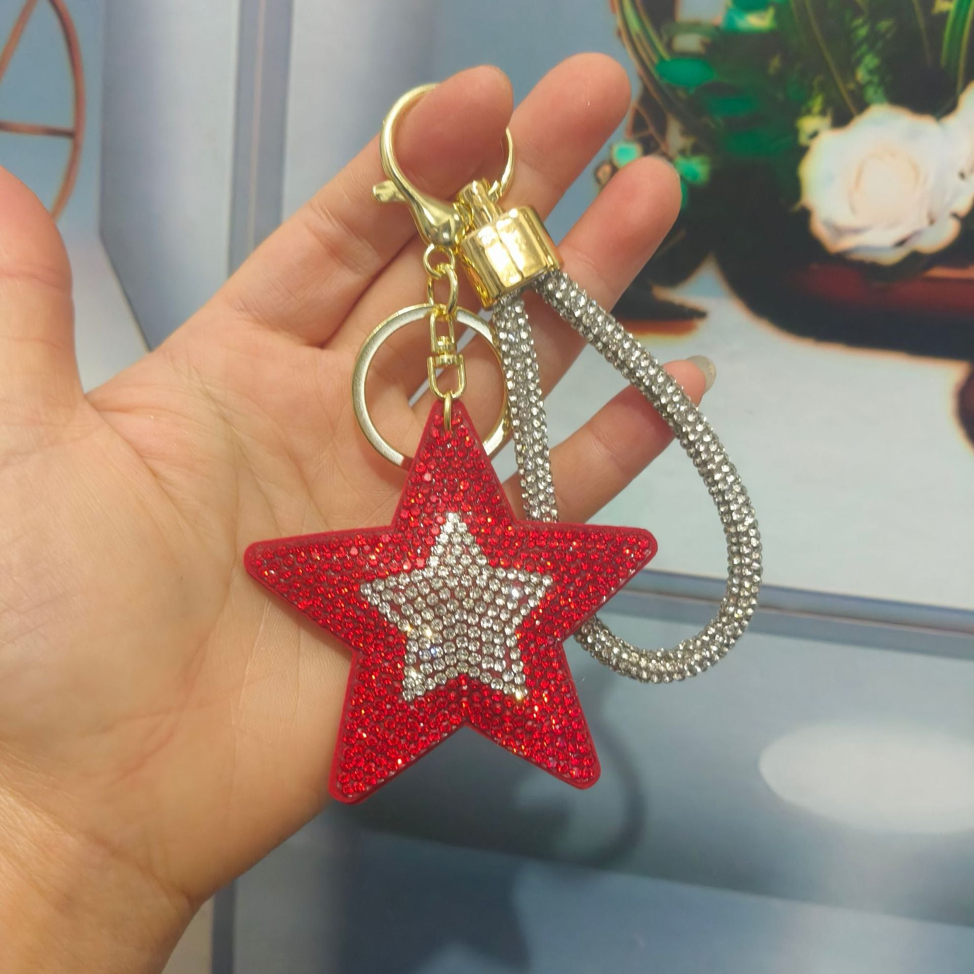 Wholesale Colorful cartoon pentagram diamond studded keychain
