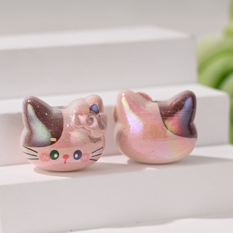 Wholesale 10pcs Cartoon Cute Cat  Straight Hole  Acrylic Beads