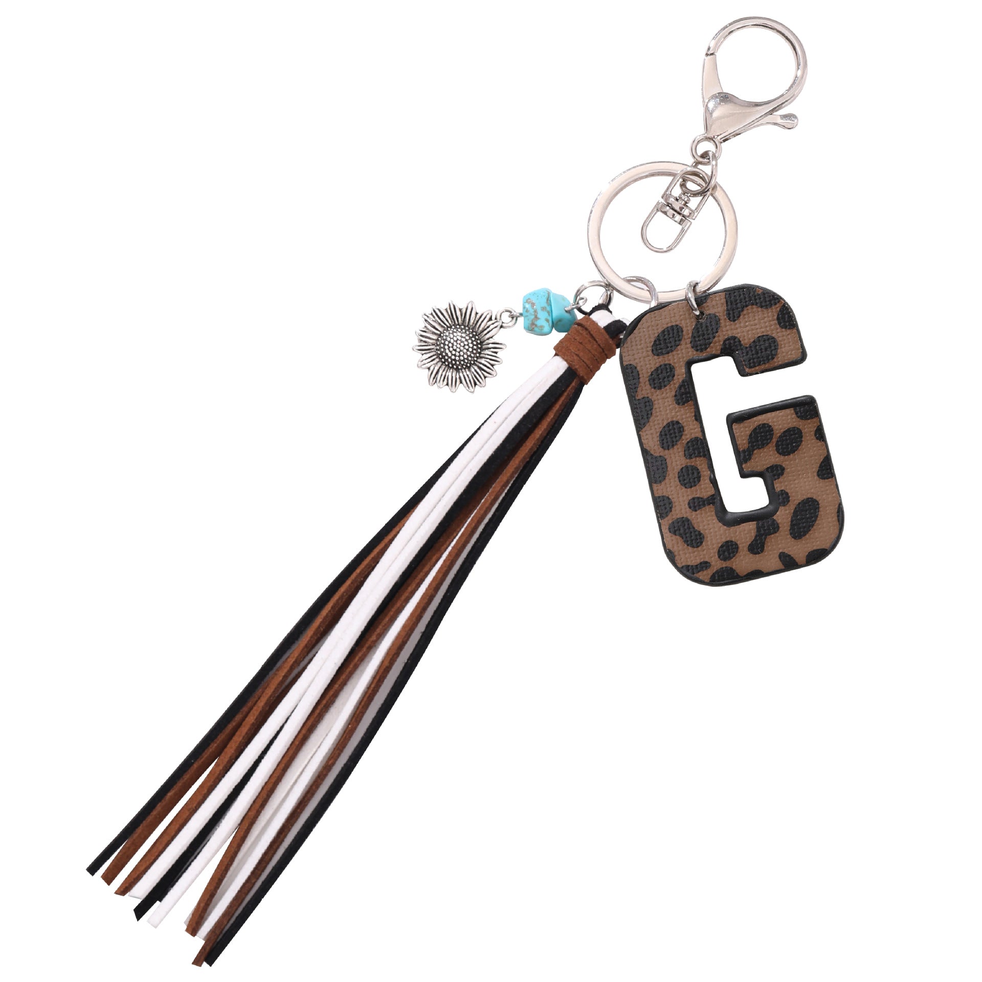 Wholesale Western Cowboy Style Leopard Oil Edge Leather Letter Tassel Keychains