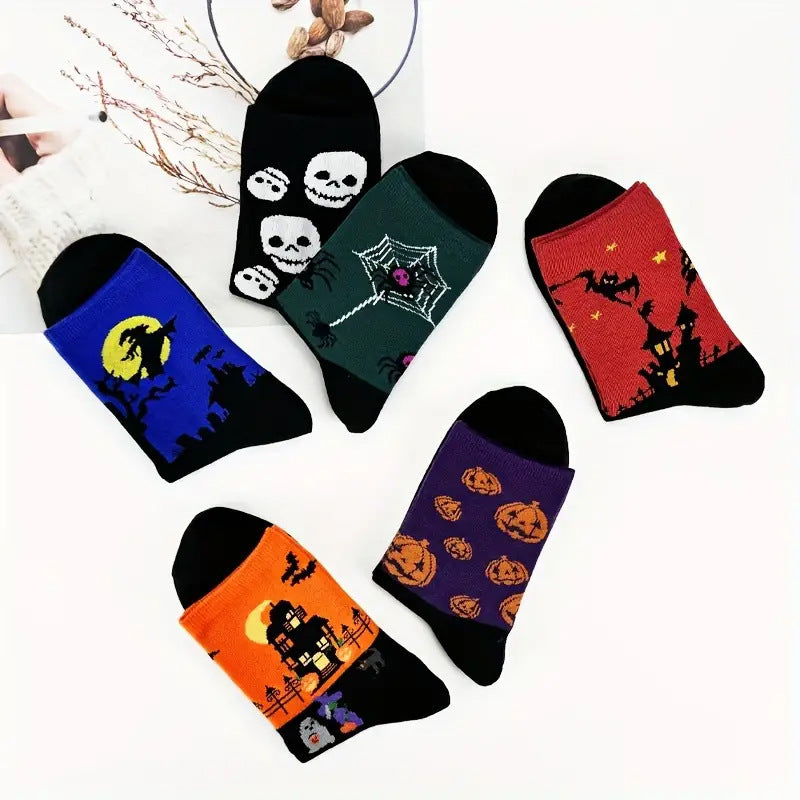 Wholesale Halloween Skull Pumpkin Bat Cartoon Print Casual Socks