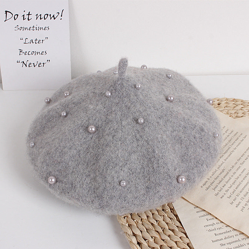 Wholesale Autumn and Winter Pearl Children's Beret Pearl Hat