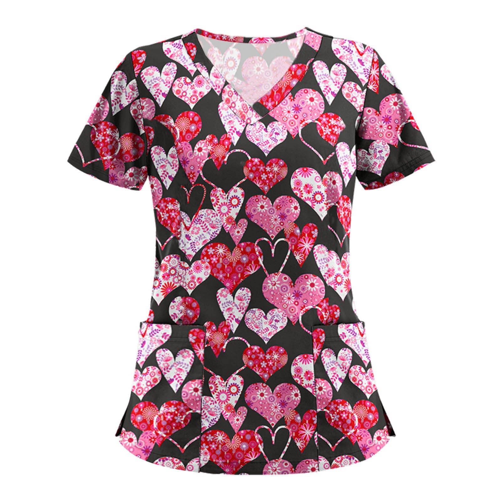 Wholesale Women's V-neck Cartoon Printed Pockets Polyester Work Clothes