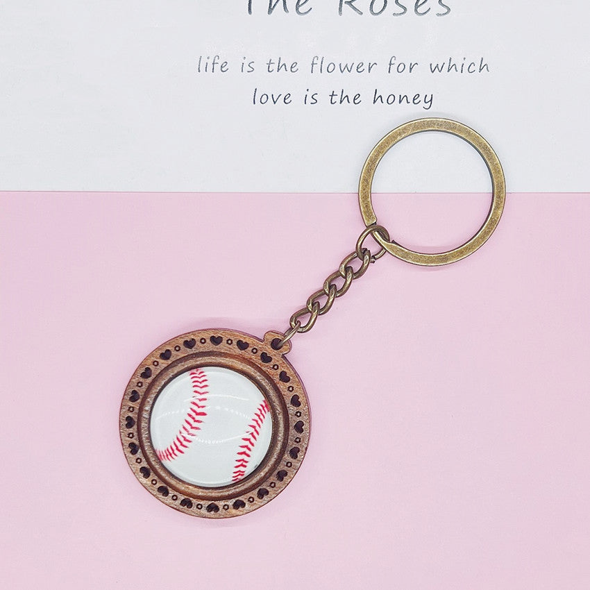 Llavero de béisbol de fútbol de madera al por mayor