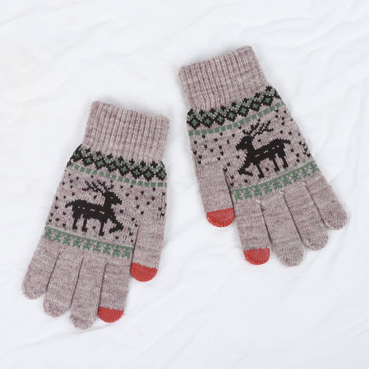 Wholesale Christmas Deer Wool Autumn and Winter Knitted Warm Touch Screen Gloves