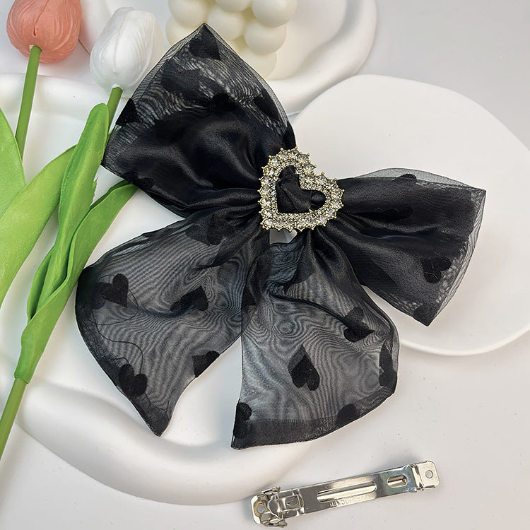 Wholesale Mesh Bow Side Clip Small Fragrant Printed Rhinestone Spring Clip