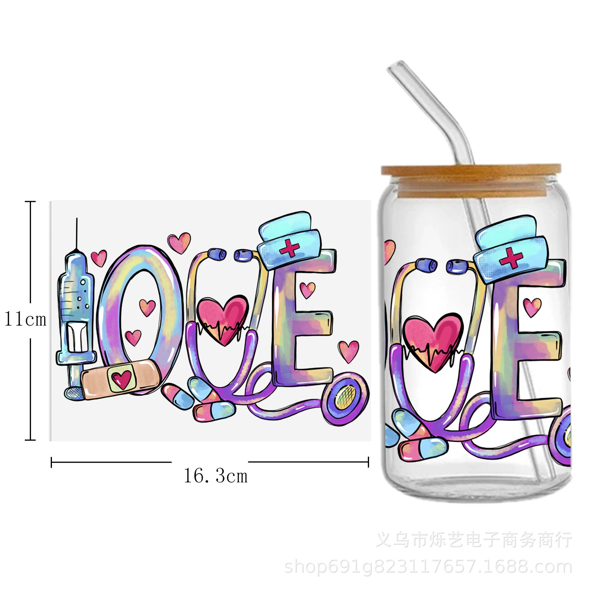 Wholesale Medical Nurse Doctor Health Series UV DTF Transfer Crystal Label Cup Sticker