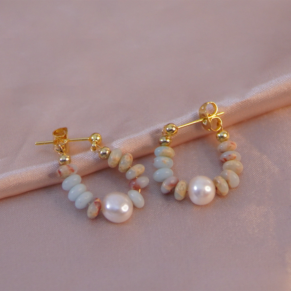 Wholesale Shoushan stone freshwater pearl earrings