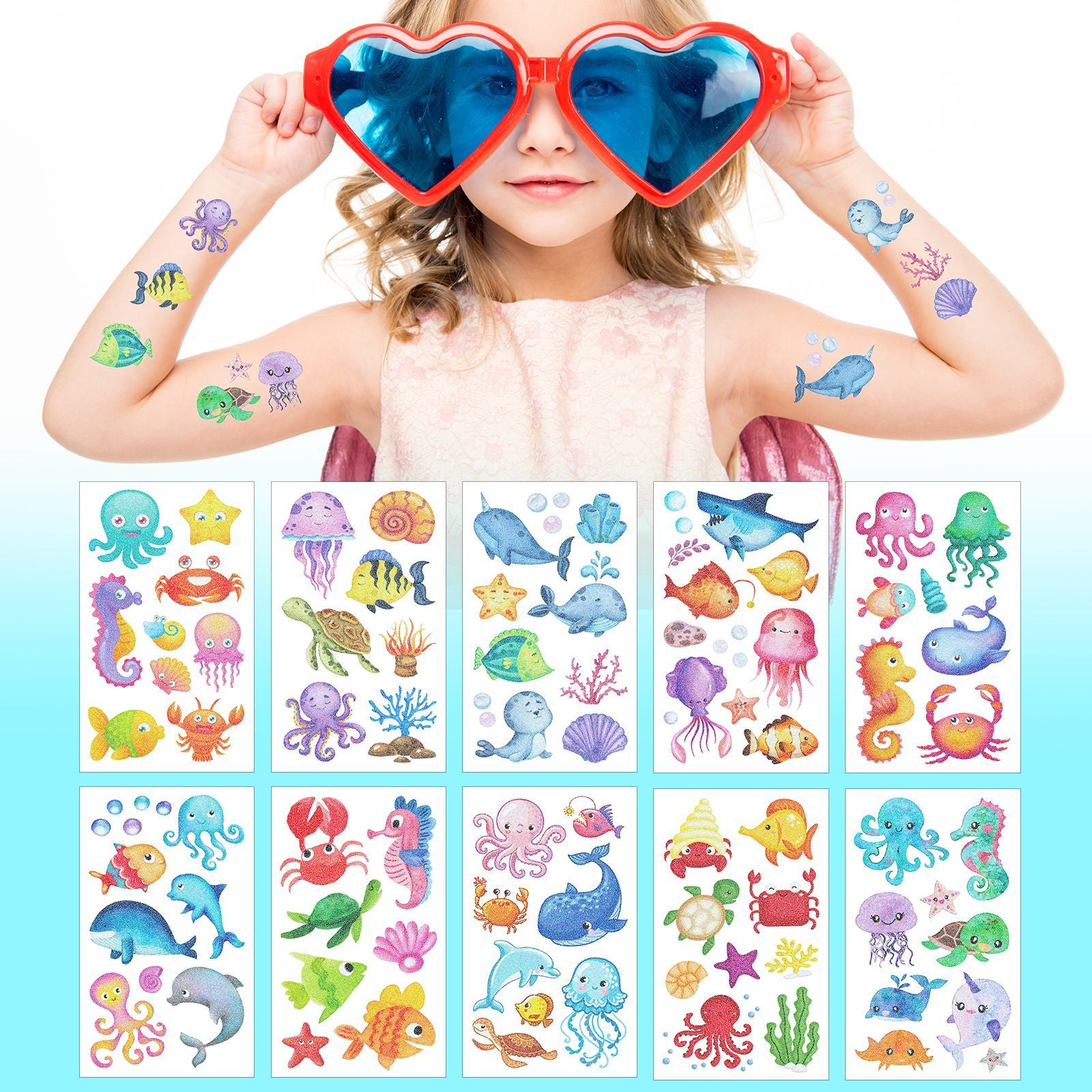 Wholesale 10PCS/SET Children's Watercolor Style Mermaid Tattoo Stickers