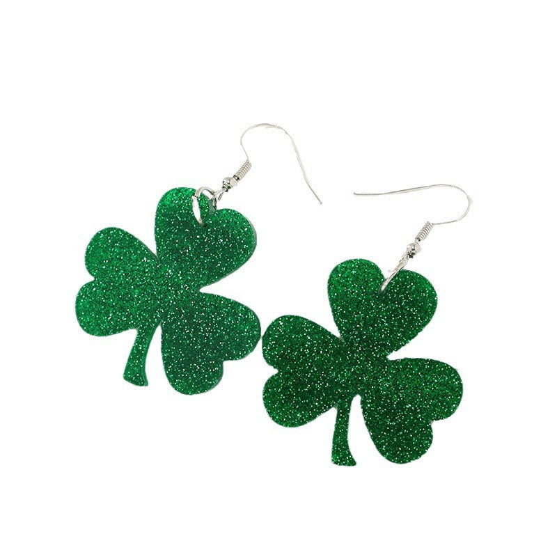 Wholesale St Patrick's Festival clover lucky grass acrylic Carnival holiday earrings for women
