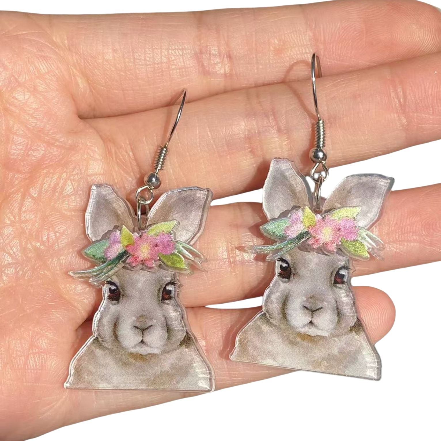 Wholesale Acrylic Double Layer Printing Cute Cartoon Animal Rabbit Easter Earrings