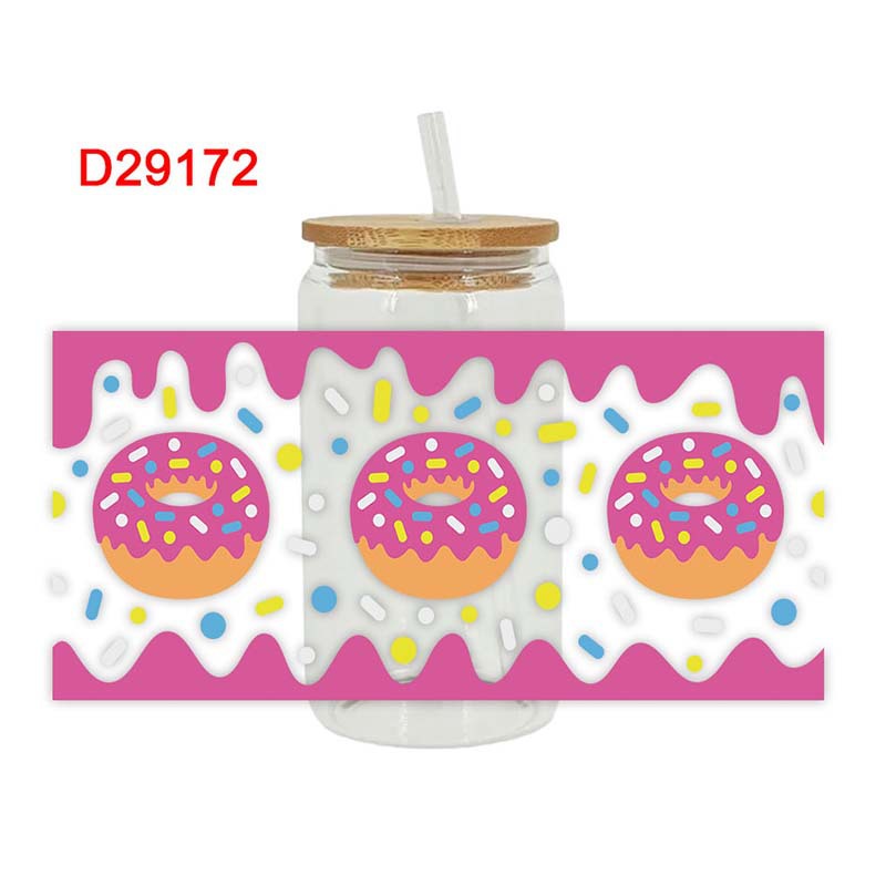 Wholesale Pink Cartoon Heart Sweet Donut 16oz Cup UV DTF Wraps
