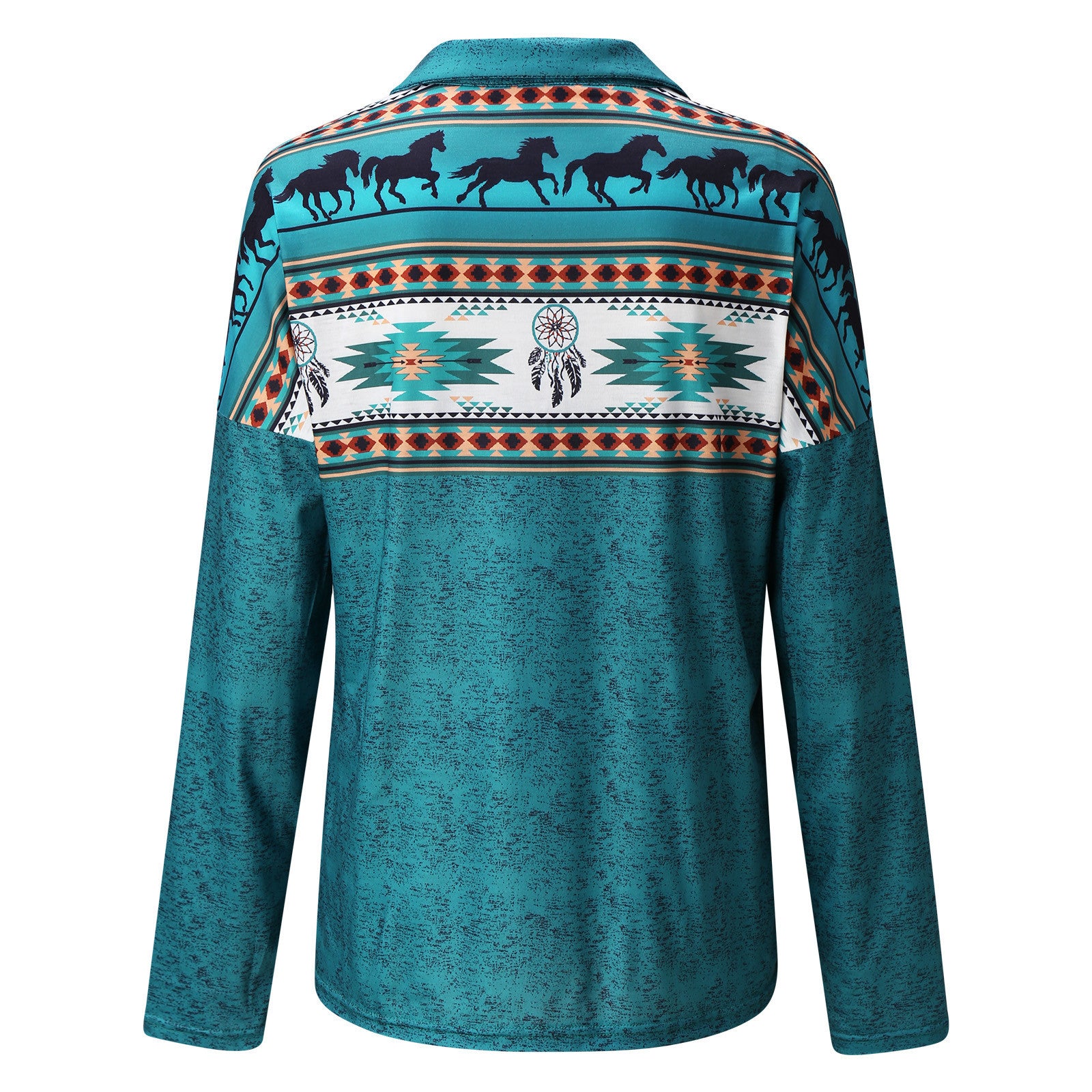 Wholesale Polyester V-neck Zipper Aztec Printed Long Sleeves