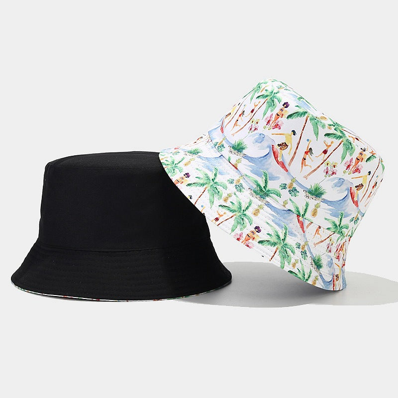 Sombrero de cubo reversible de patrón de palma de algodón al por mayor