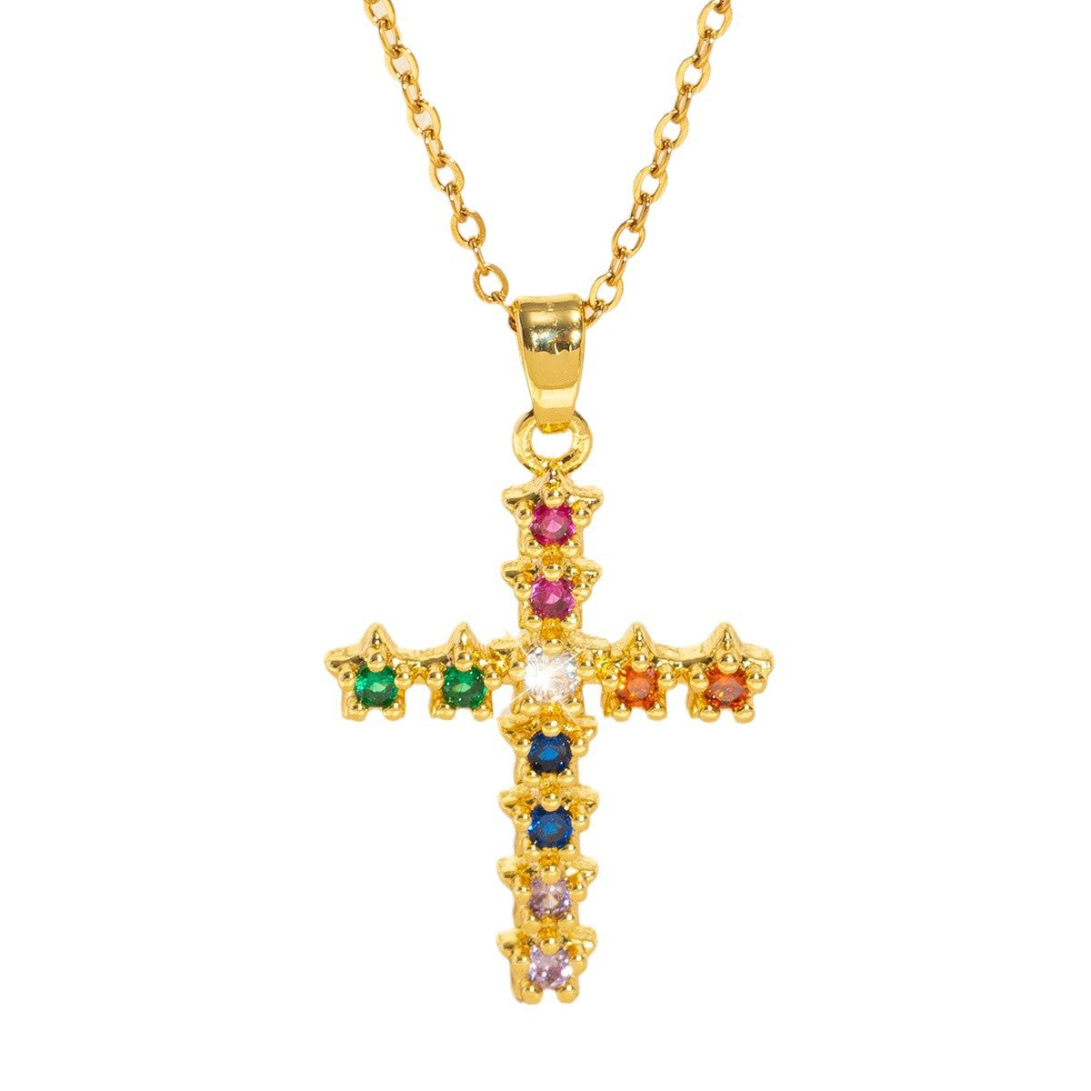 Wholesale Simple Color Zircon Star Cross Necklace Pendant All-match Niche Elegant  Clavicle Chain for Women