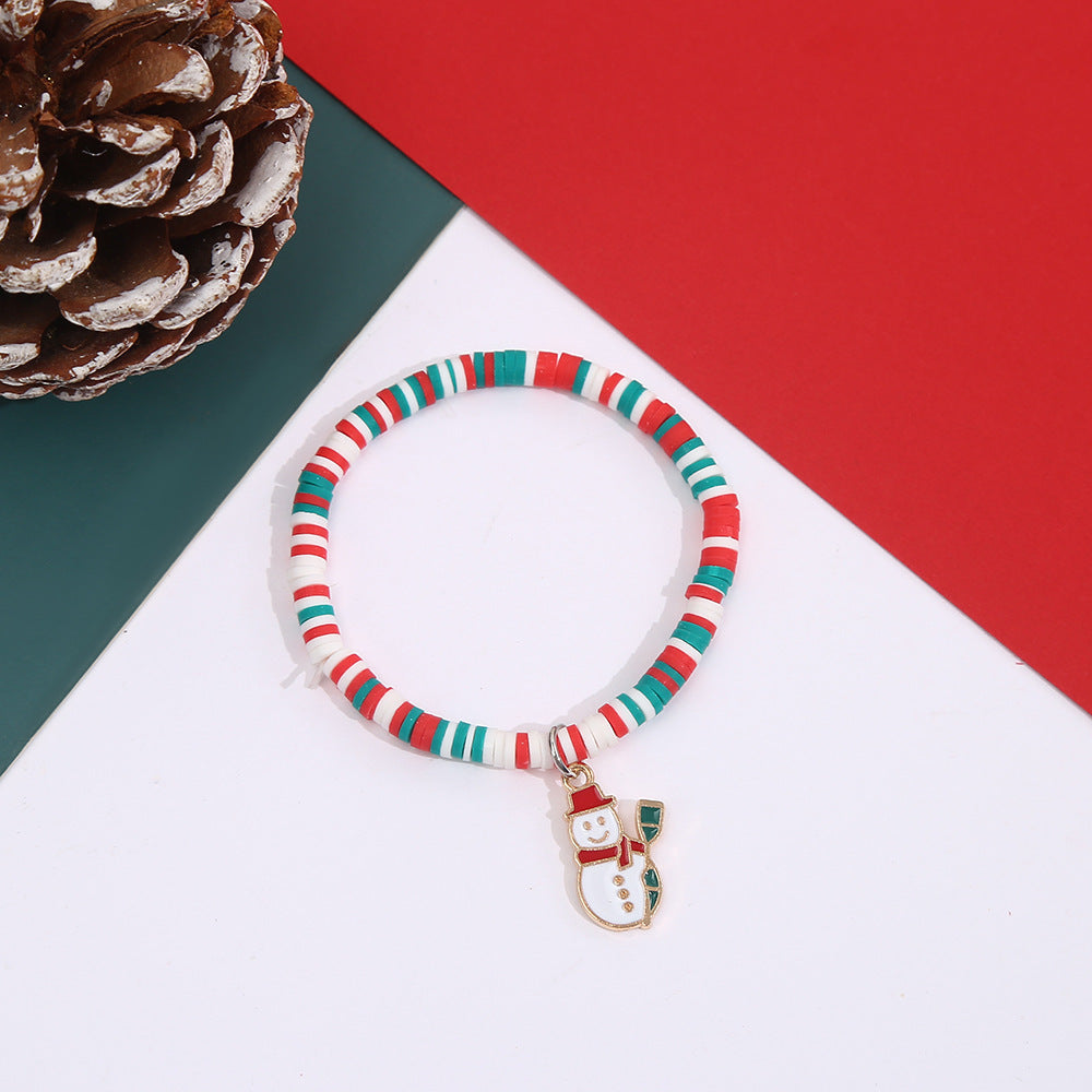 Wholesale Christmas Santa Reindeer Snowman Polymer Clay Charm Bracelet Handmade Holiday Fashion Jewelry Accessory Gift