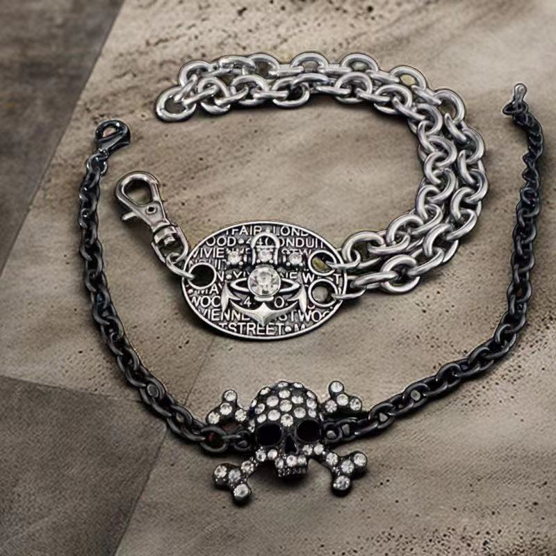Wholesale Punk Style Distressed Diamond Skull Anchor Bracelet