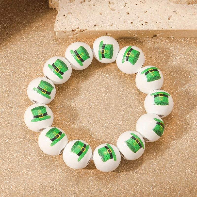 Wholesale St. Patrick's Day Carnival Party Oktoberfest Printed Beaded Wooden Bead Bracelet