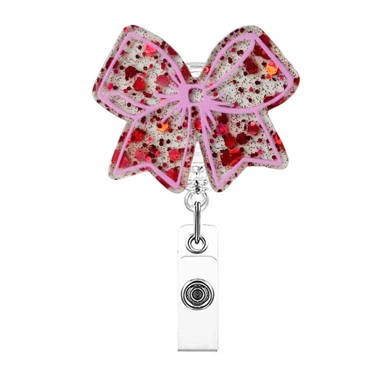 Wholesale Acrylic pink bow retractable name tag Badge Reels