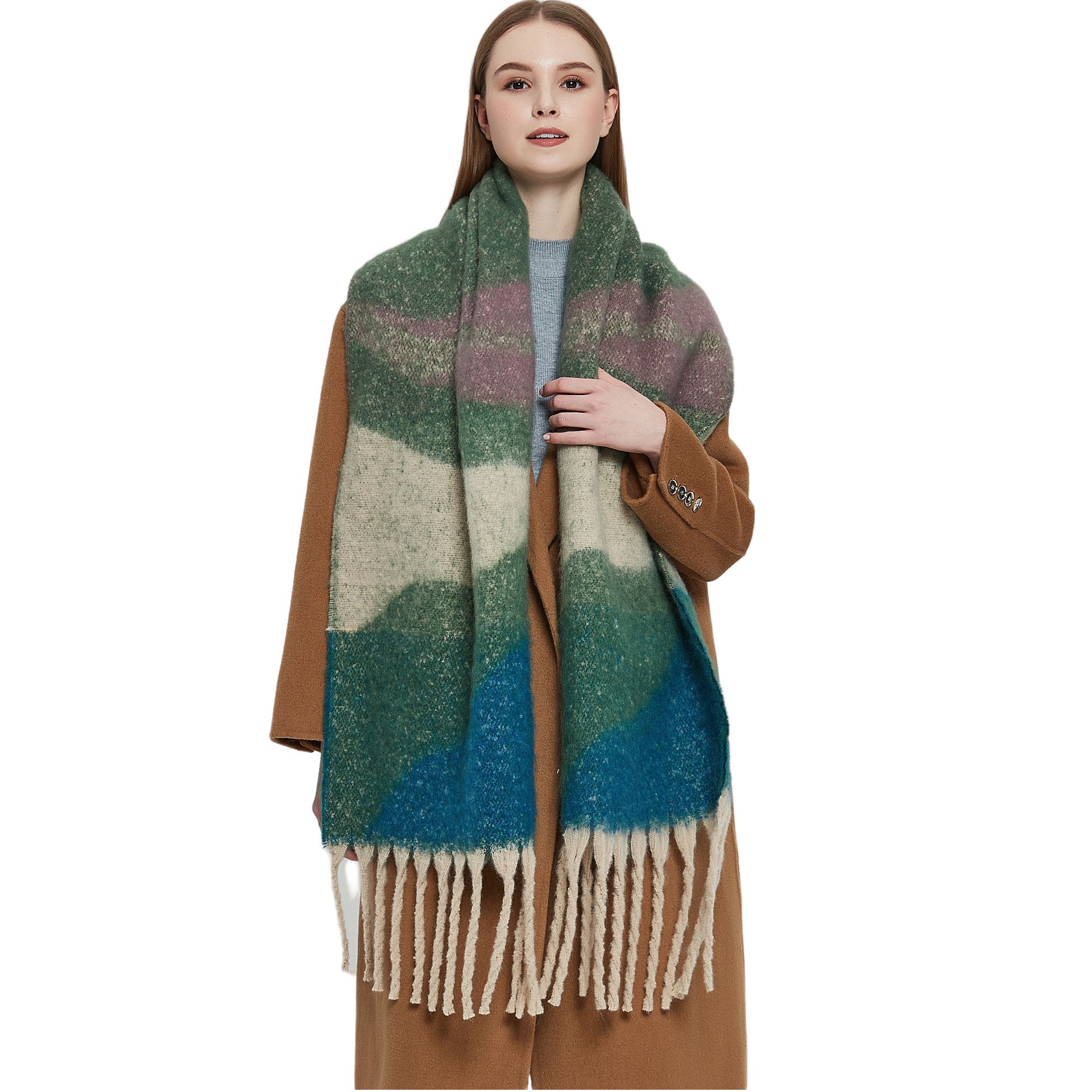 Wholesale Autumn and Winter Thickened Warm Imitation Mohair Geometric Fringed Scarf