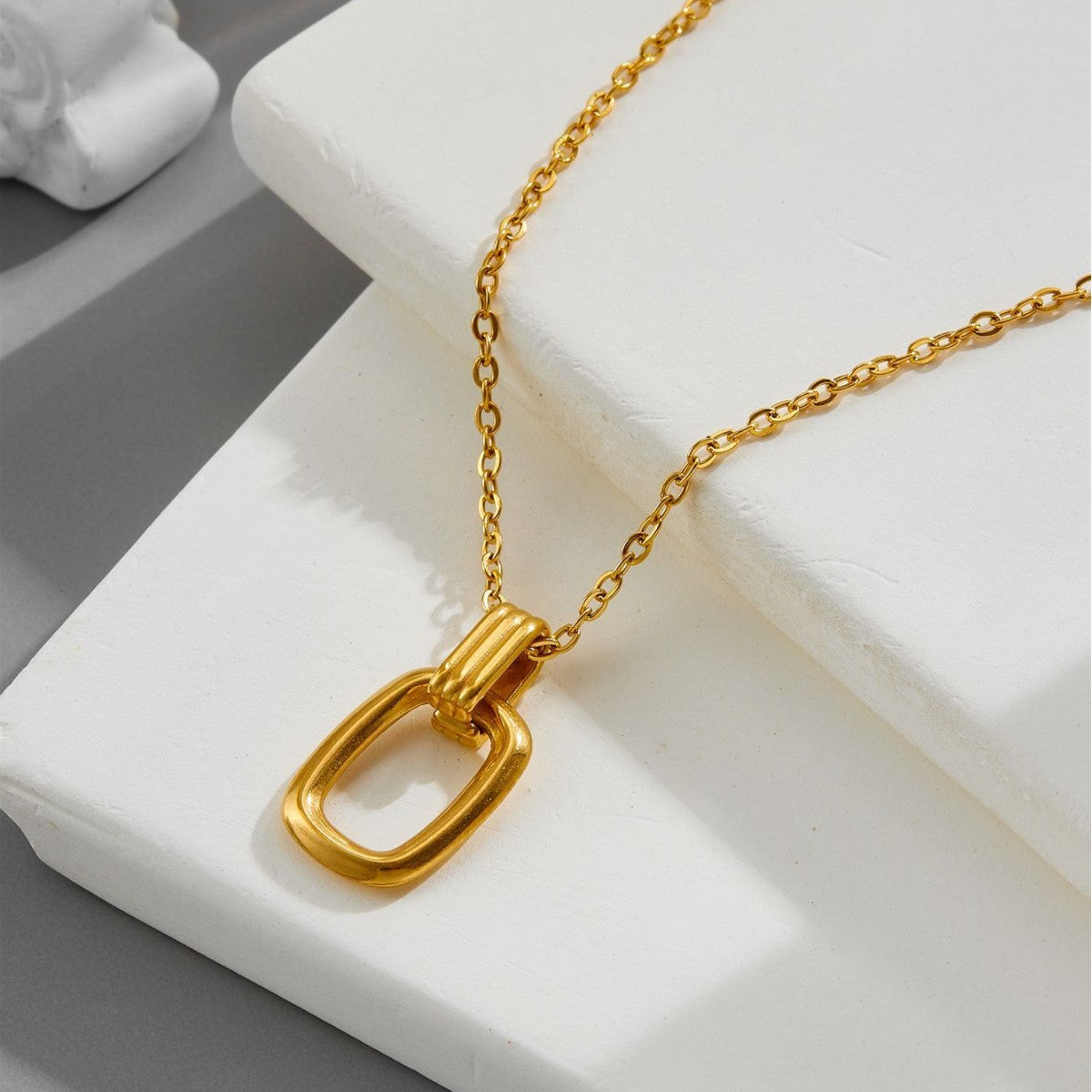 Wholesale 5pcs Titanium Steel Fadeless Entry Luxury  18K Gold Geometric Double Ring Clavicle Chain