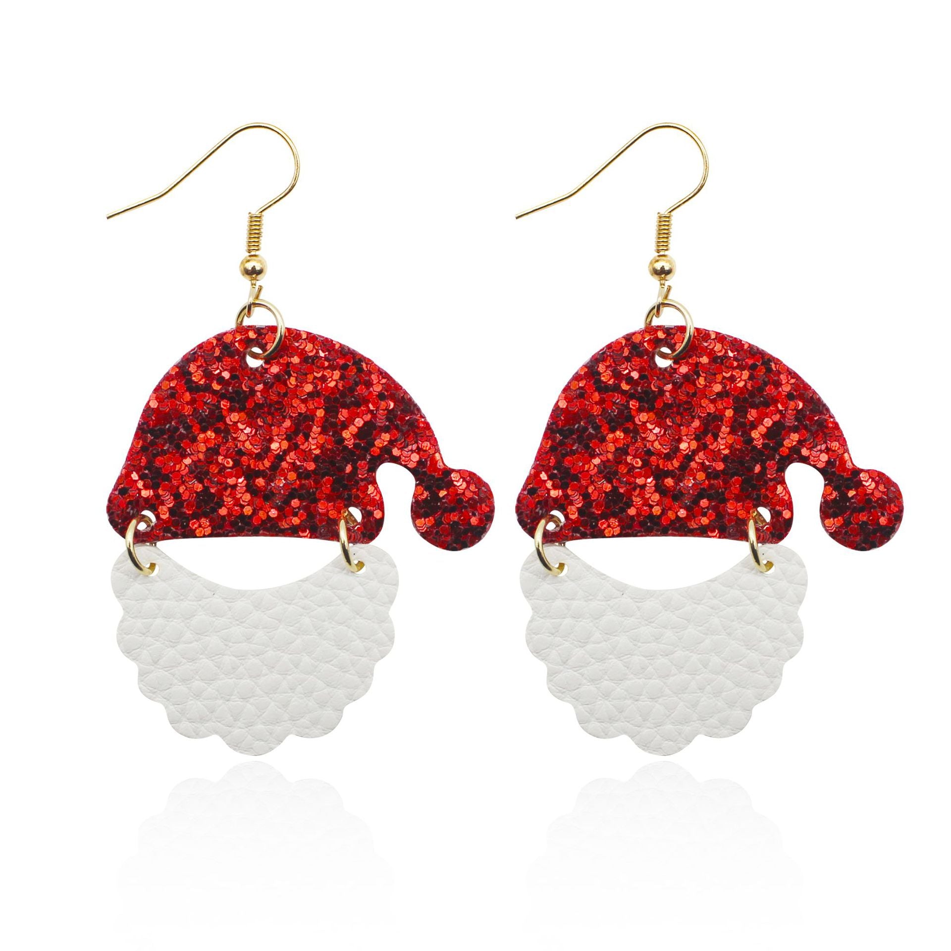 Wholesale Christmas Hats White Bearded Leather Earrings