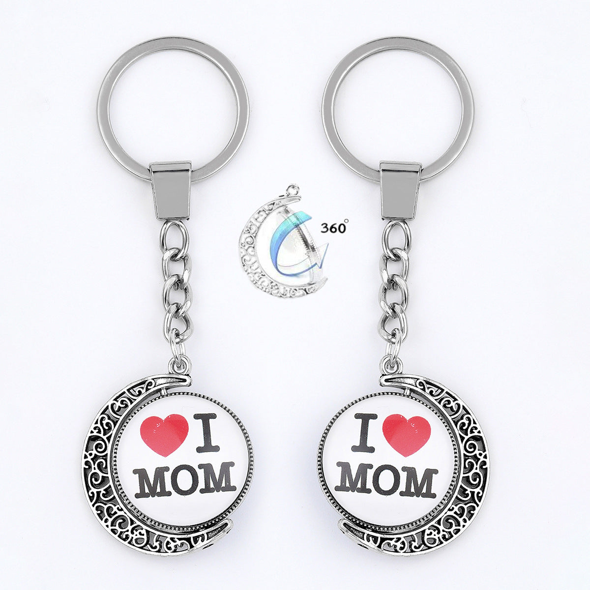 Wholesale Mother's Day Time Disc Moon Metal Keychain