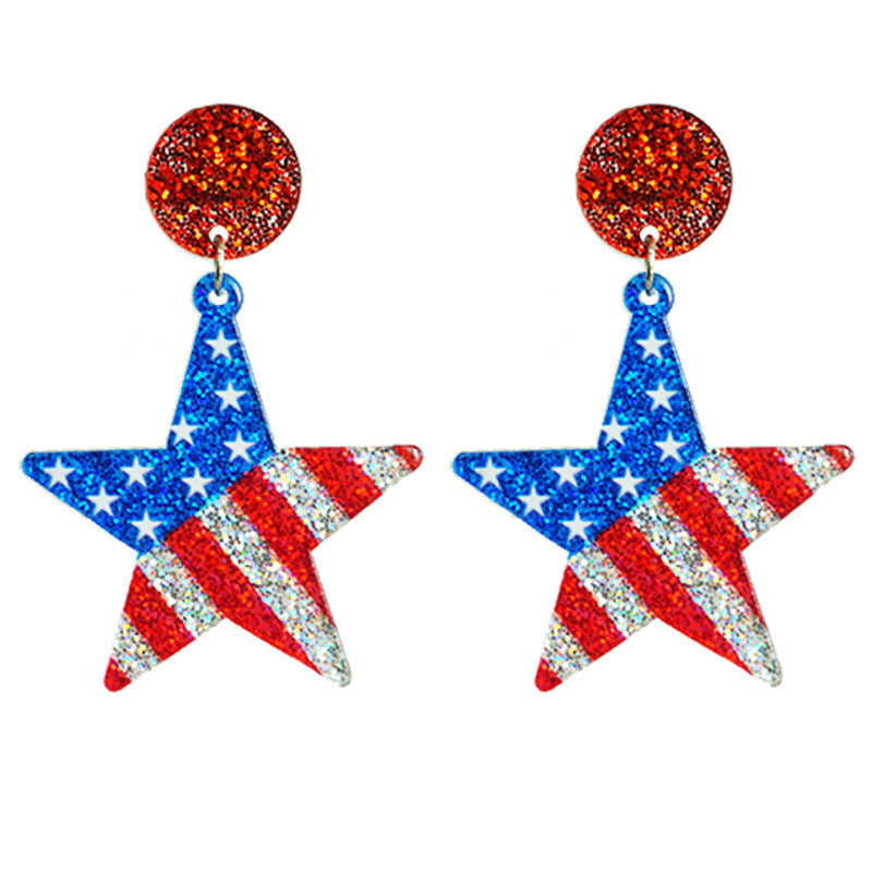 Wholesale Independence Day Shining Holiday Celebration Party American Patriotic Elements Bright Glitter Earrings