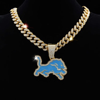 Wholesale Blue Lion Hip Hop Cuban Chain Necklace