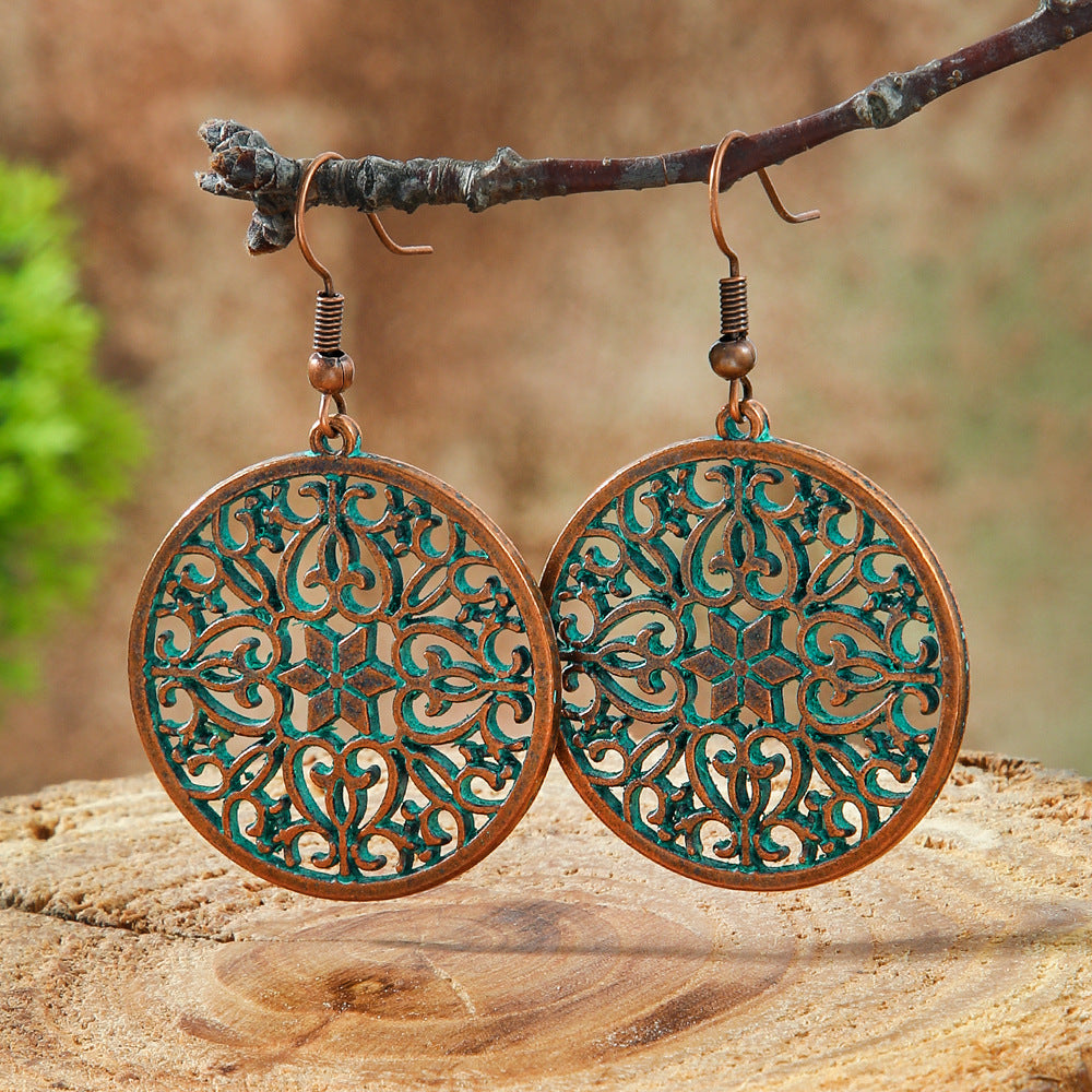 Wholesale Stylish Bohemian Hollow Out Alloy Earrings Retro Geometric Leaves Design Drop Earrings For Women Trendy Fashion Jewelry Accessory