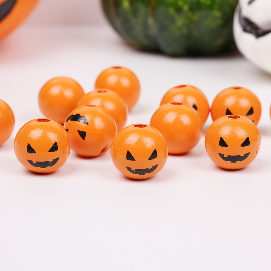 Wholesale 20pcs Halloween Pumpkin Spider Web Lattice Striped Wooden Beads