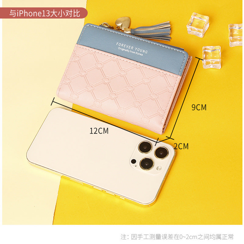 Wholesale Women' s short spliced wallet with zipper and coin purse