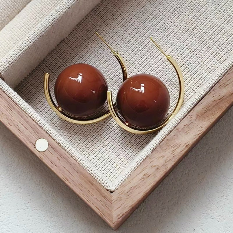 Wholesale Silver Needle 18K Gold 22MM Lacquered Large Pearl C-shaped Large Earrings