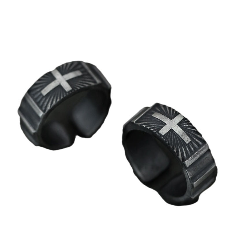 Wholesale Cross Ring Men's Trendy Gear Niche Unique Boys Open Personality Ring