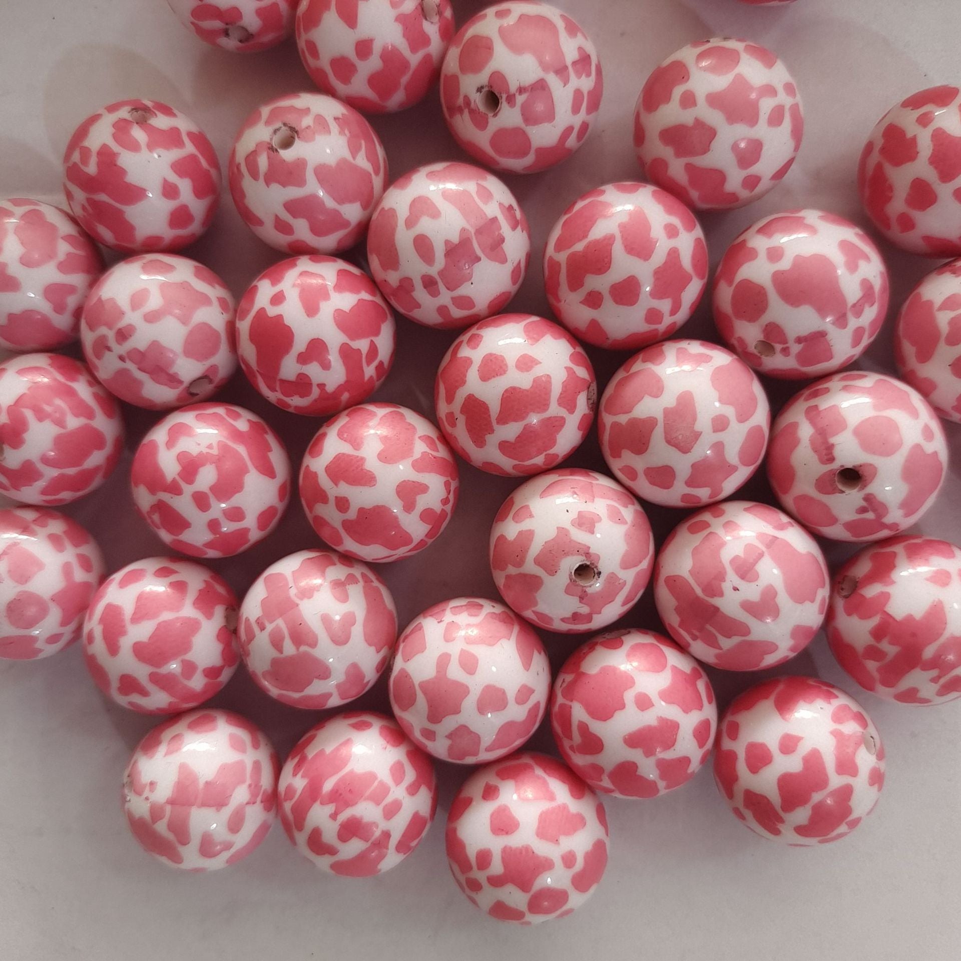 Wholesale 5pcs 20MM Acrylic Pink Cow Pattern Printed Beads