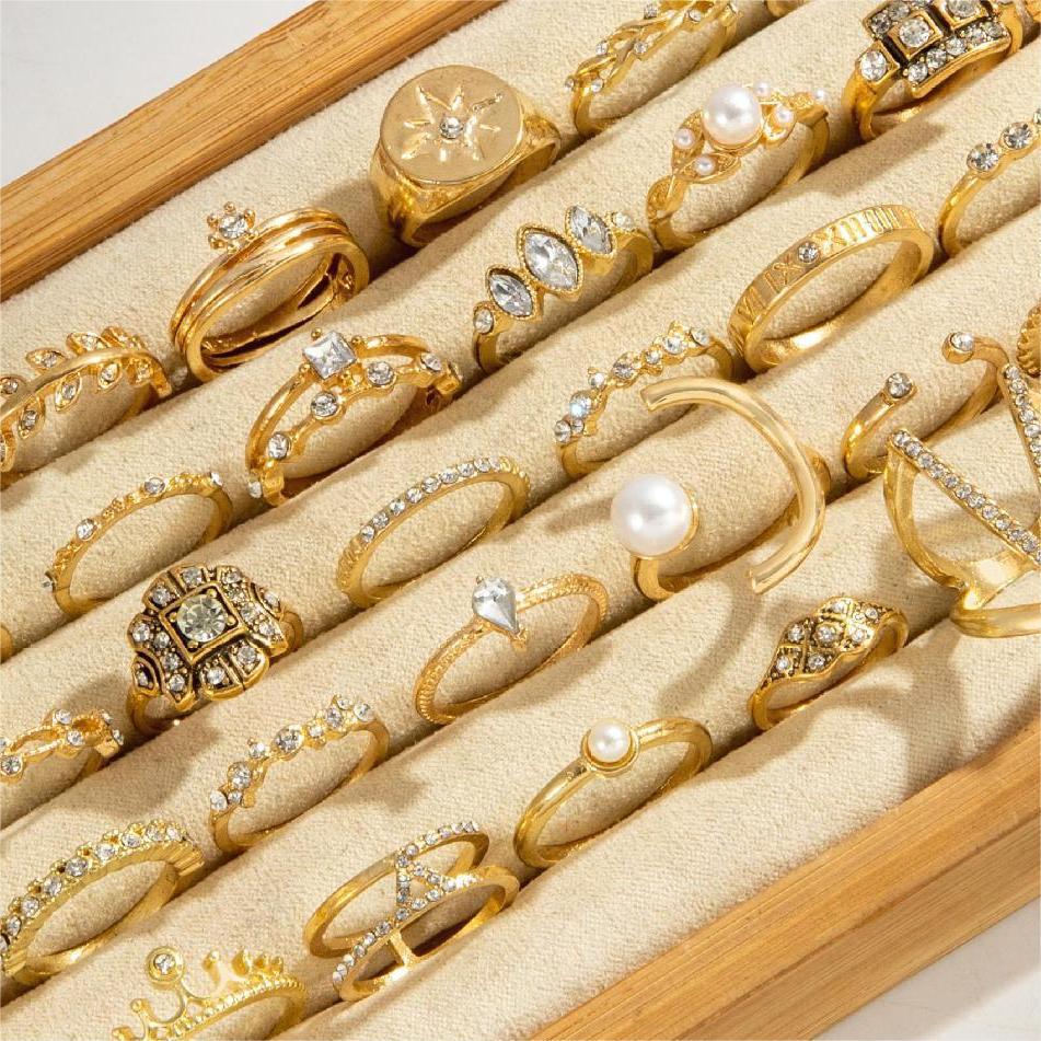 Wholesale Ethnic Turquoise Cactus Flower Ring Retro Geometric Lace Mixed Batch Set Pattern Random