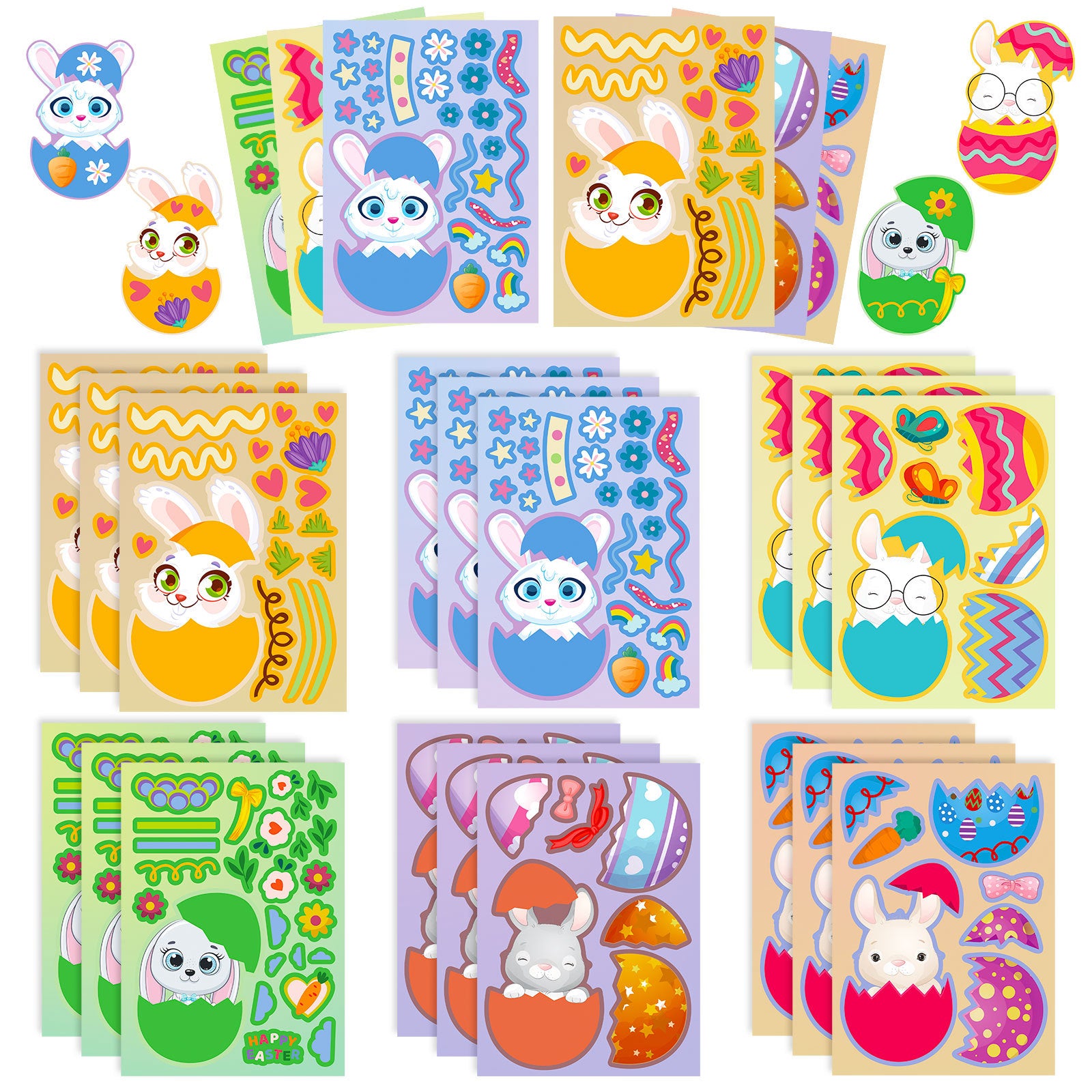 Wholesale 6pcs/pack Easter cartoon rabbit egg stickers egg rabbit children DIY puzzle