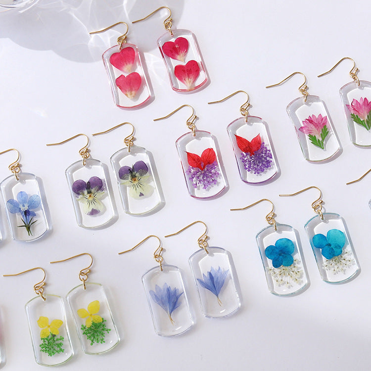Wholesale Summer New Pastoral Style Eternal Flower Rose Square Color Earrings