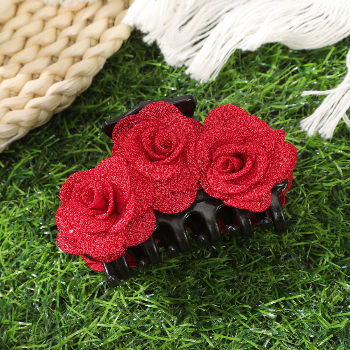 Wholesale Autumn and Winter New Flocking Rose Grab Clip Back Head Disc Hair Red Headwear Valentine's Day