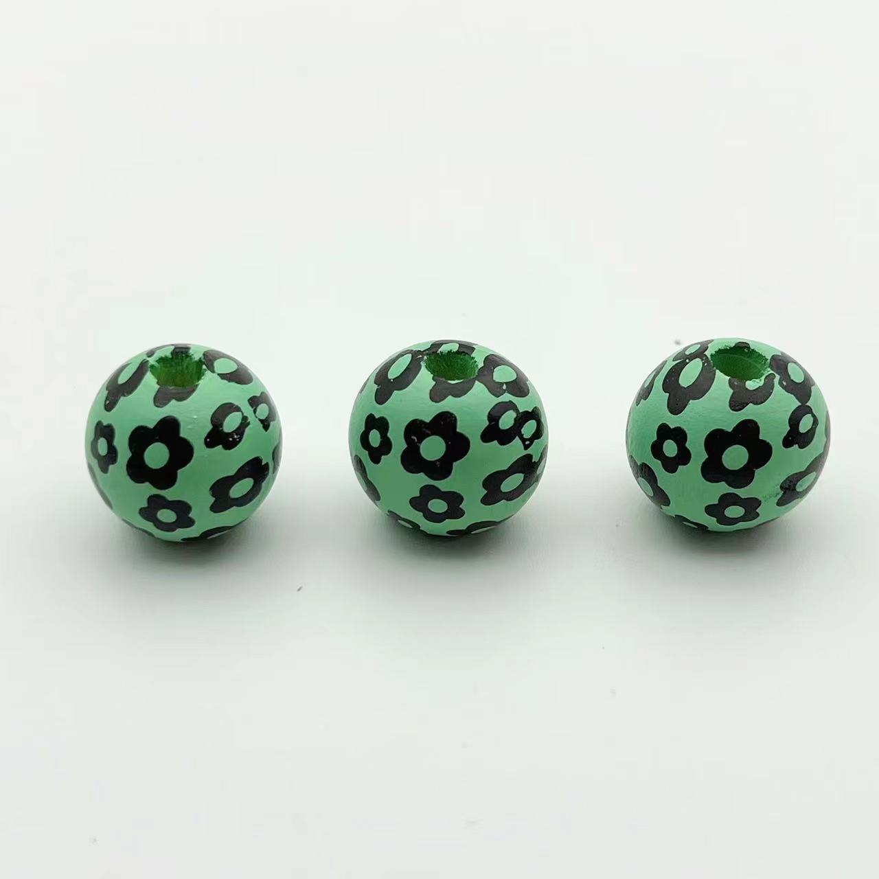 Wholesale 10pcs Flower Printed Wooden Beads