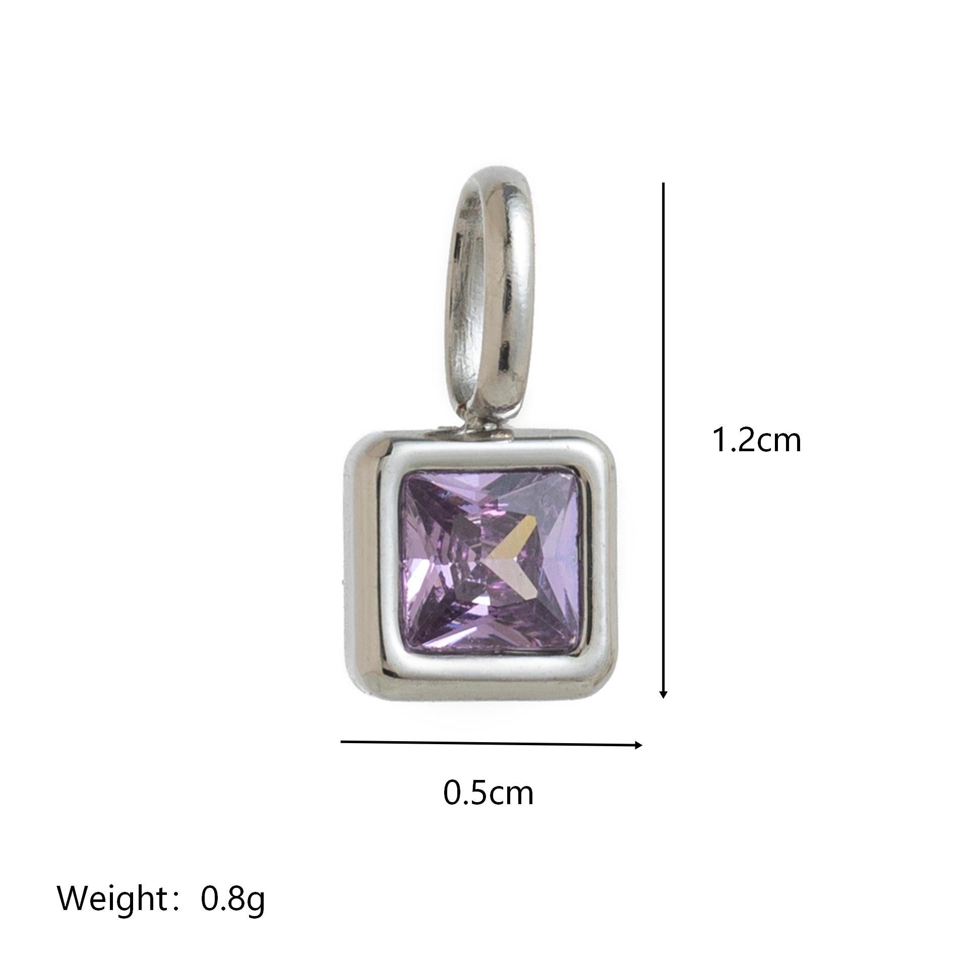Wholesale Titanium Steel Geometric 12 Birthstone Colorful Zircon Pendant Necklace DIY Jewelry Accessory Gift For Women