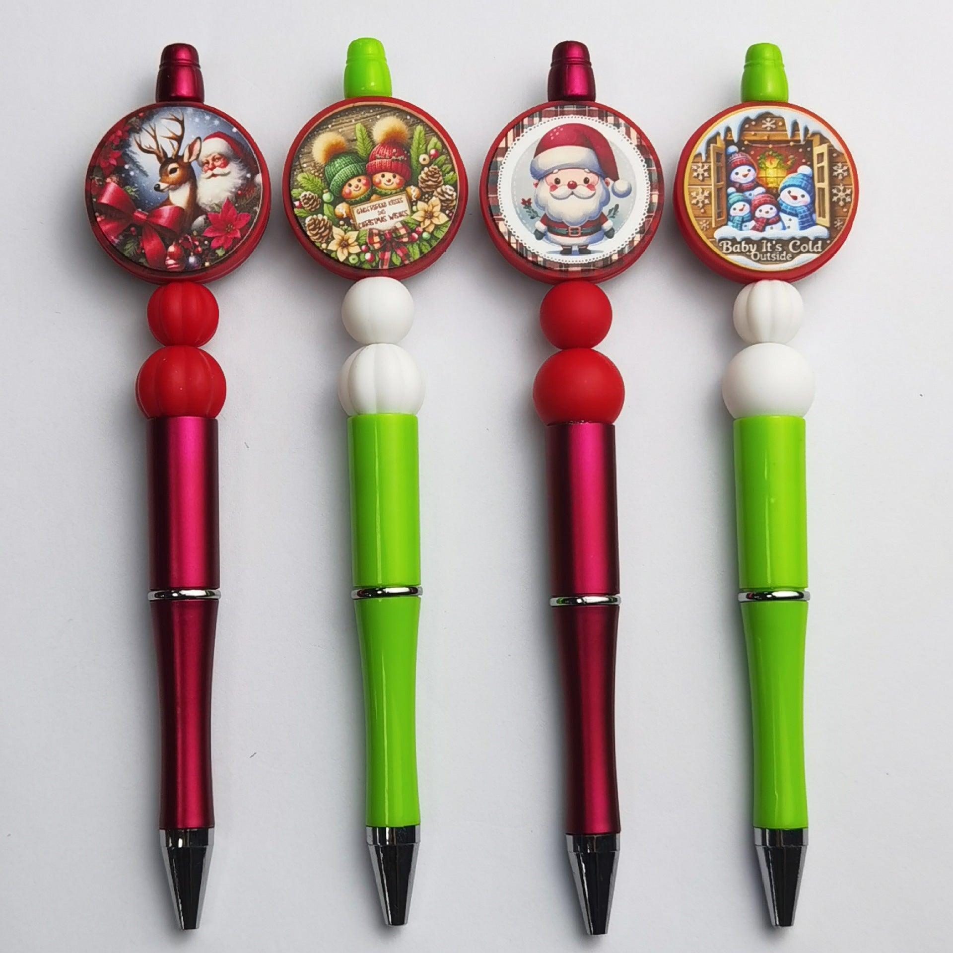 Wholesale 30pcs/pack Christmas silicone cute cartoon Christmas luminous beads DIY string pen loose keychaink