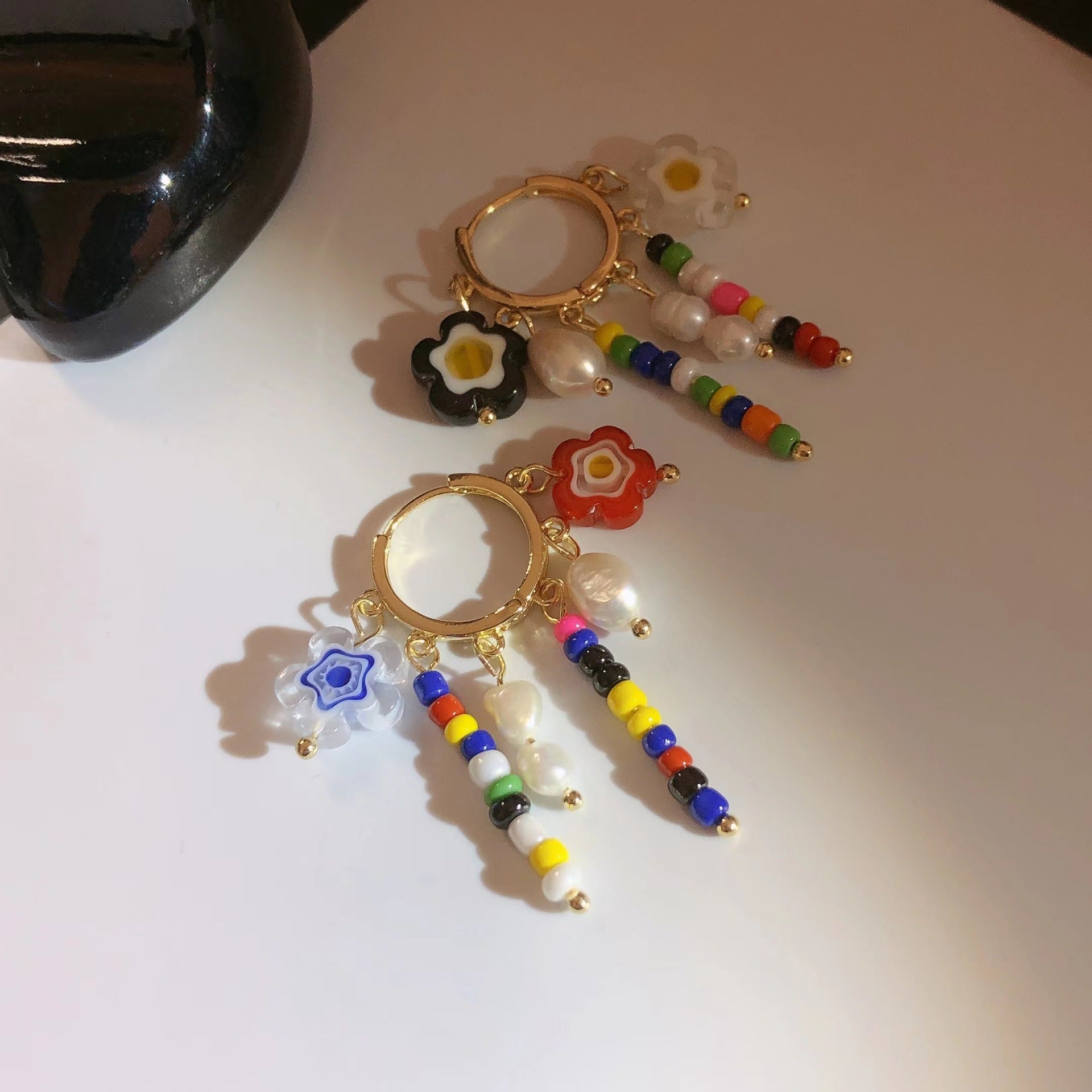 Wholesale Glazed Flower Freshwater Pearl Earrings