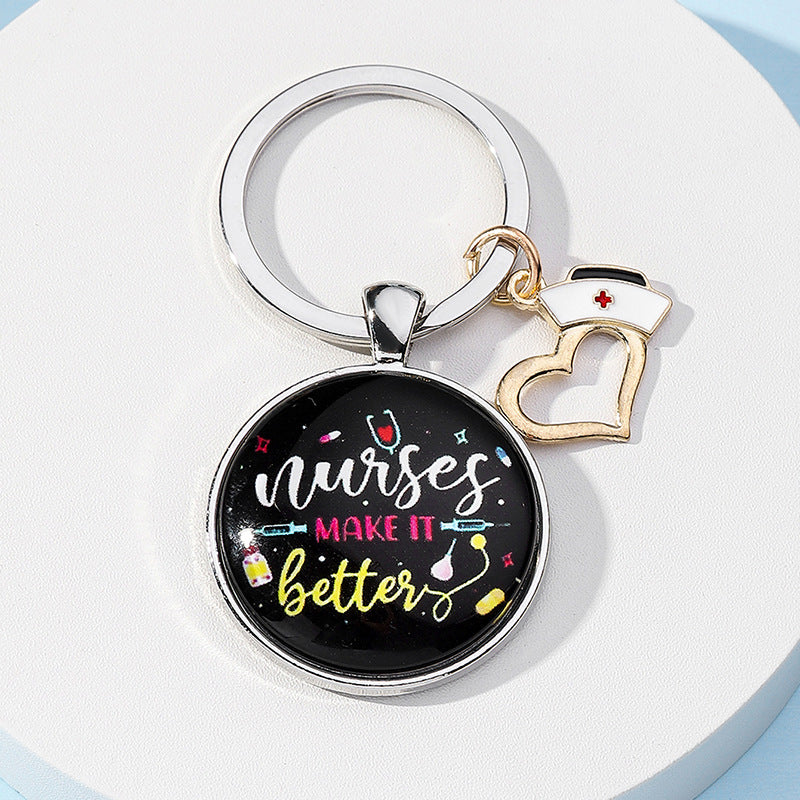 Wholesale Nurses Day Color Printed Time Circle Keychain