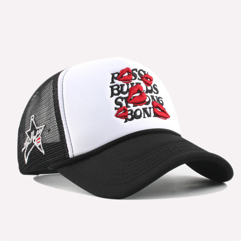 Wholesale 5pcs Lips Baseball Net Cap Women' s Letter Embroidered Cap Men' s Curved Eaves