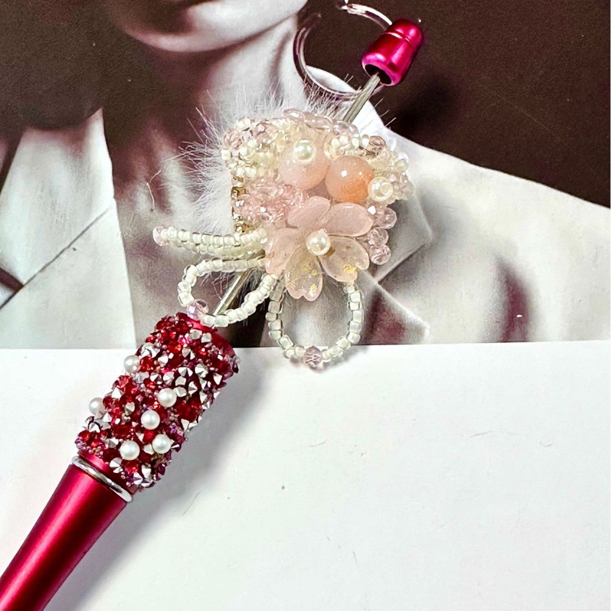 Wholesale beaded pens Hand-woven ancient-style beaded flower pen red koi