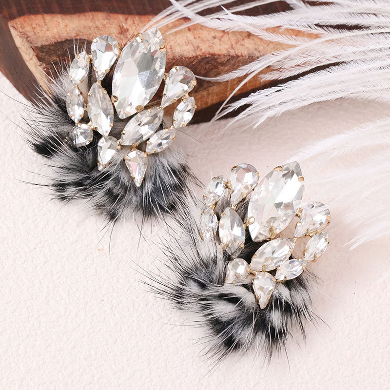 Wholesale Plush Ball Colorful Rhinestone Earrings