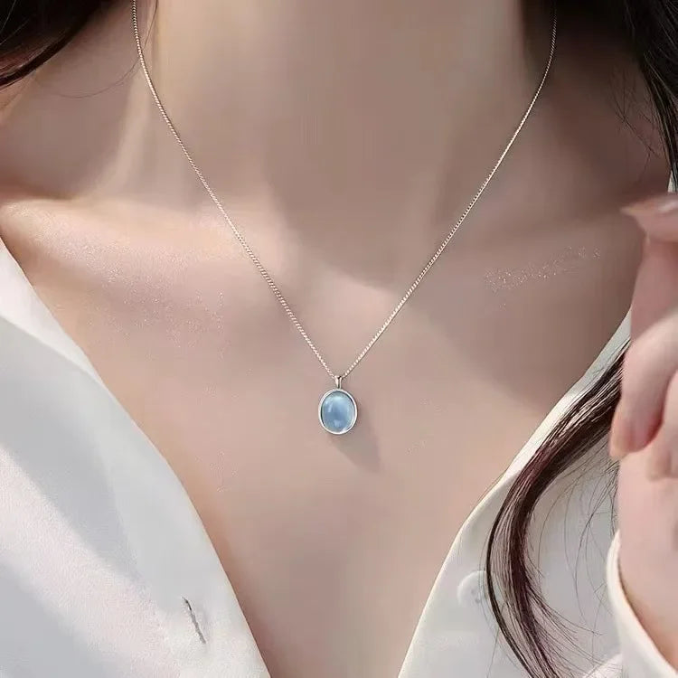 Wholesale Aquamarine design necklace pendant moonstone clavicle chain