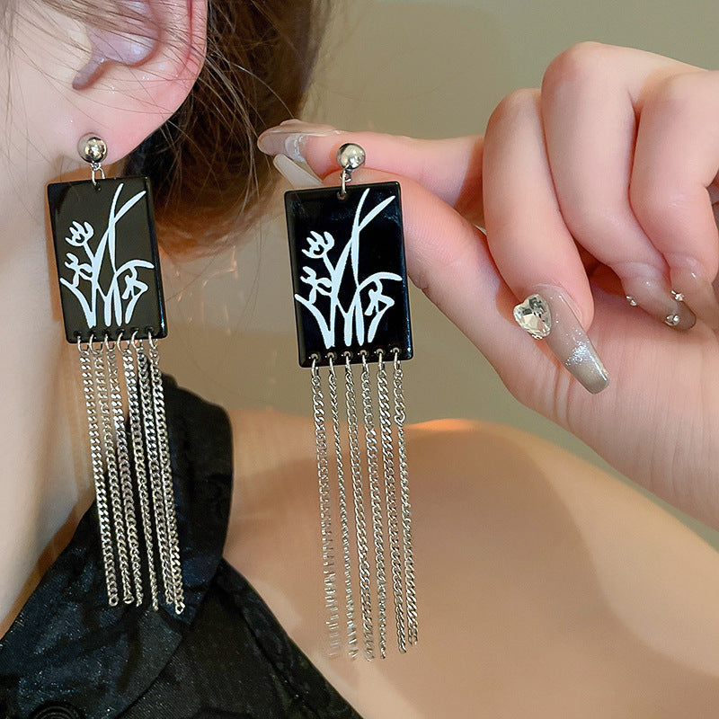 Wholesale New Chinese Style Lotus Fan Butterfly Pearl Tassel Temperament Fashion Niche High-end Earrings